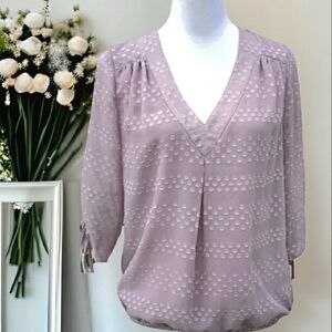 Soho Dusty Light Pink Polka Dot 3/4 Length Sleeves V-Neck Tunic Sz XS